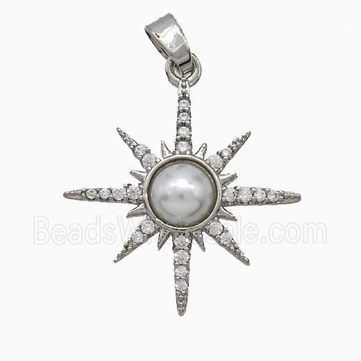 Copper Sun Pendant Pave Zirconia Pearlized Resin Platinum Plated
