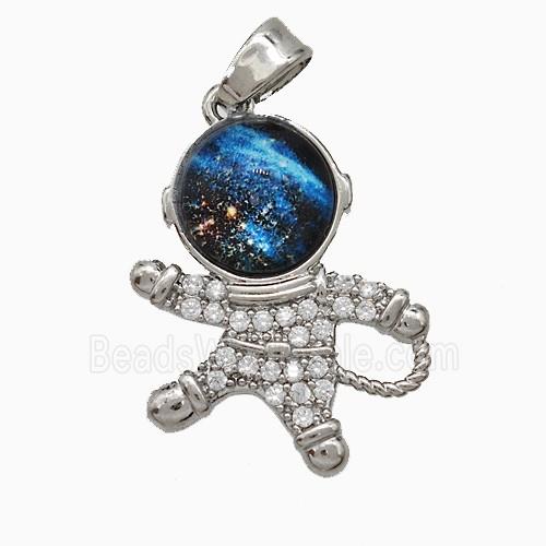 Copper Astronaut Pendant Pave Zirconia Resin Platinum Plated