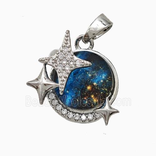 Copper Earth And Star Pendant Pave Zirconia Resin Platinum Plated