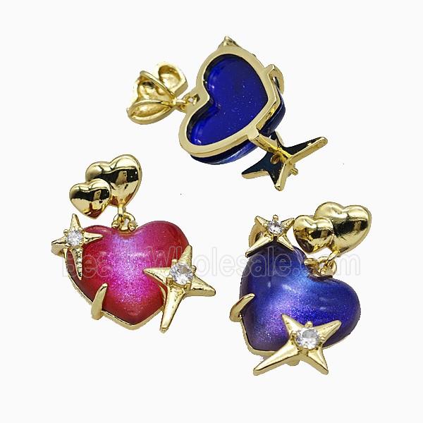 Resin Heart Pendant Copper Star Pave Zirconia Gold Plated Mixed
