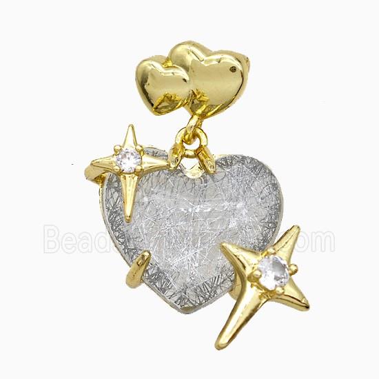 Silver Resin Heart Pendant Copper Star Pave Zirconia Gold Plated