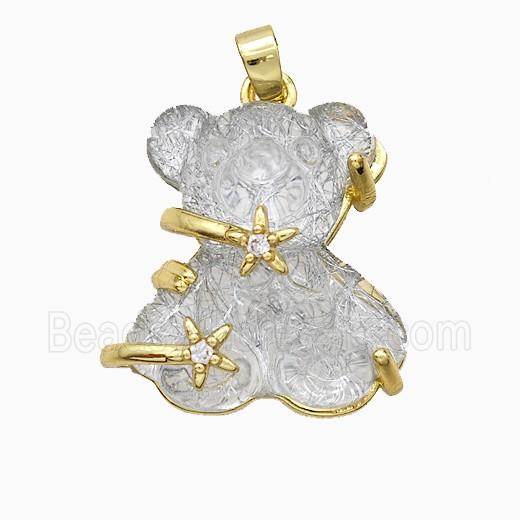 Silver Resin Bear Pendant Copper Star Pave Zirconia Gold Plated