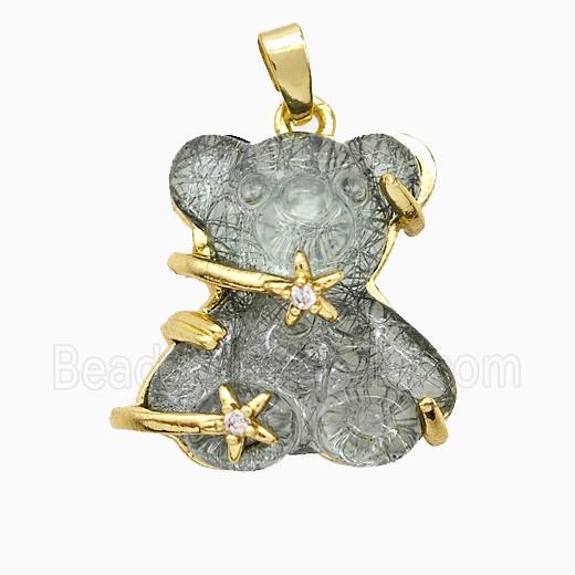 Gray Resin Bear Pendant Copper Star Pave Zirconia Gold Plated