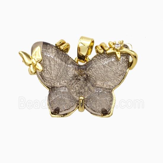 Coffee Resin Butterfly Pendant Copper Star Pave Zirconia Gold Plated