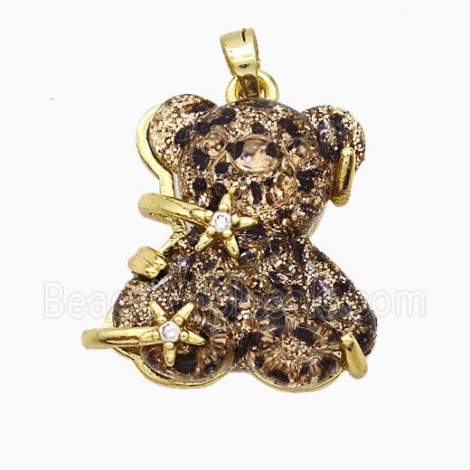 Coffee Resin Bear Pendant Copper Star Pave Zirconia Gold Plated