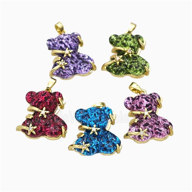 Resin Bear Pendant Copper Star Pave Zirconia Gold Plated Mixed