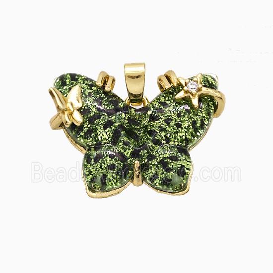 Green Resin Butterfly Pendant Copper Star Pave Zirconia Gold Plated