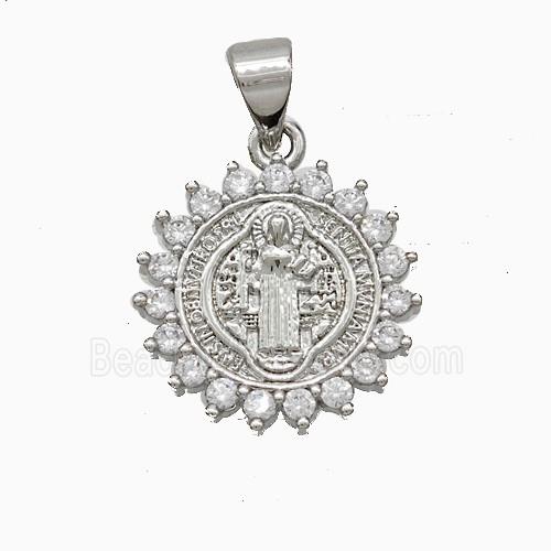Saint Jude Charms Copper Pendant Pave Zirconia Platinum Plated
