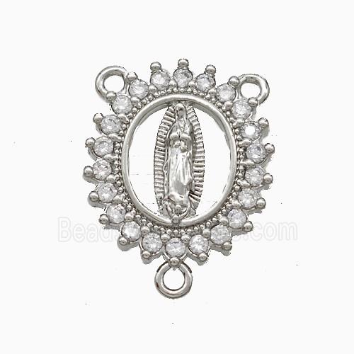 Virgin Mary Charms Copper Pendant Pave Zirconia 3loops Platinum Plated