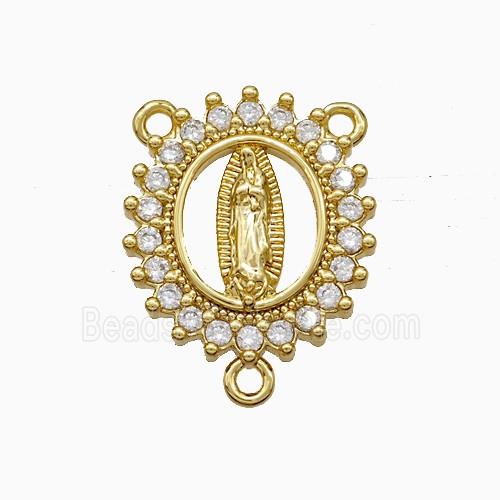 Virgin Mary Charms Copper Pendant Pave Zirconia 3loops Gold Plated