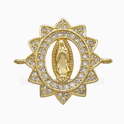 Virgin Mary Charms Copper Connector Pave Zirconia 18K Gold Plated