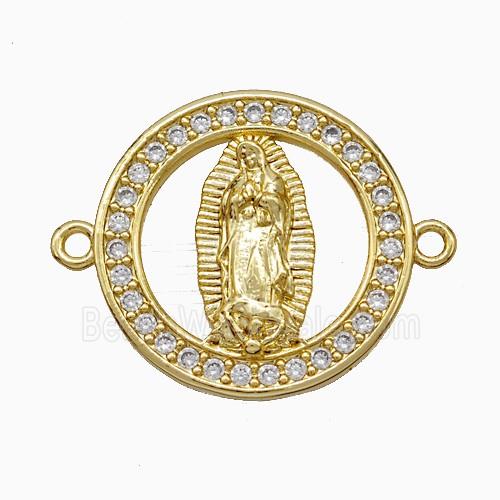 Virgin Mary Charms Copper Connector Pave Zirconia 18K Gold Plated