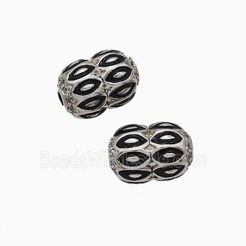 Copper Barrel Beads Pave Zirconia Black Enamel Lips Platinum Plated