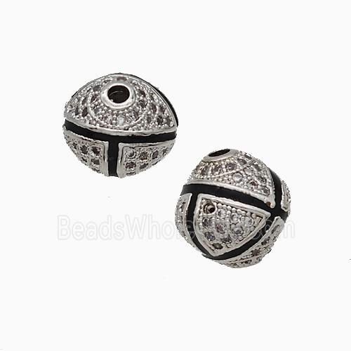 Copper Bicone Beads Pave Zirconia Black Enamel Platinum Plated
