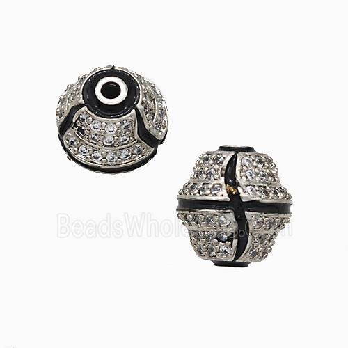 Copper Bicone Beads Pave Zirconia Black Enamel Platinum Plated