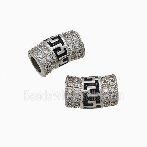 Copper Tube Beads Pave Zirconia Black Enamel Curving Large Hole Platinum Plated