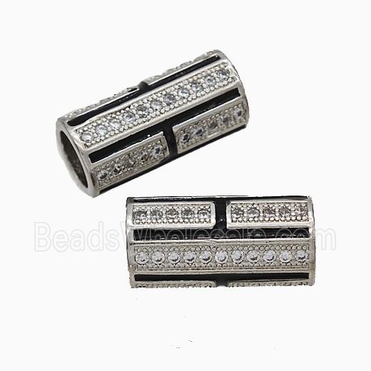 Copper Tube Beads Pave Zirconia Black Enamel Large Hole Platinum Plated