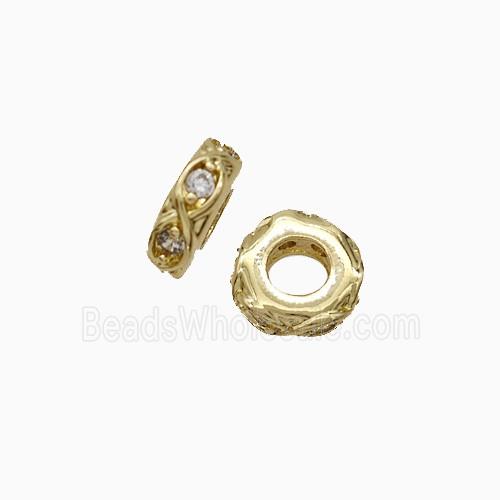 Copper Heishi Spacer Beads Pave Zirconia Gold Plated