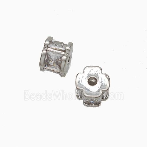Copper Tube Beads Pave Zirconia Platinum Plated