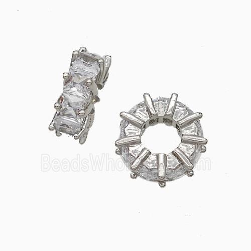 Copper Heishi Beads Pave Zirconia Platinum Plated