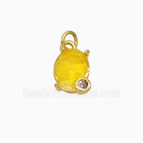 Yellow Crystal Glass Oval Pendant Copper Gold Plated