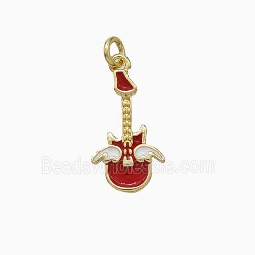 Guitar Charms Copper Pendant Red Enamel Gold Plated