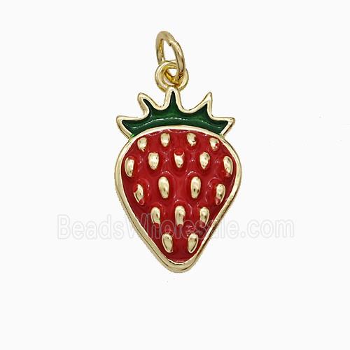 Copper Strawberry Pendant Red Enamel Gold Plated