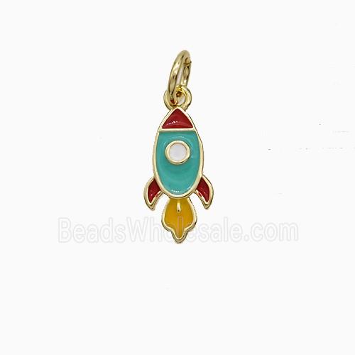 Copper Rocket Charms Pendant Multicolor Enamel Gold Plated