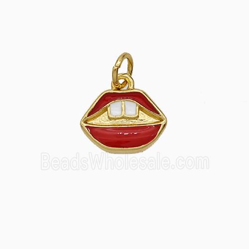Copper Lips Pendant Red Enamel Gold Plated