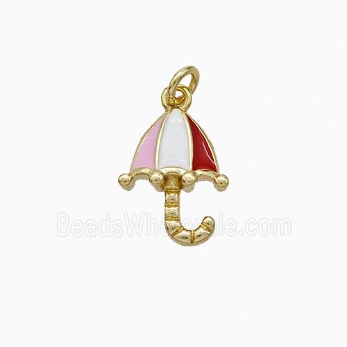 Copper Umbrella Pendant Multicolor Enamel Gold Plated