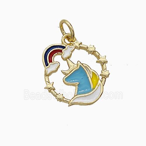 Unicorn And Rainbow Charms Copper Pendant Multicolor Enamel Gold Plated