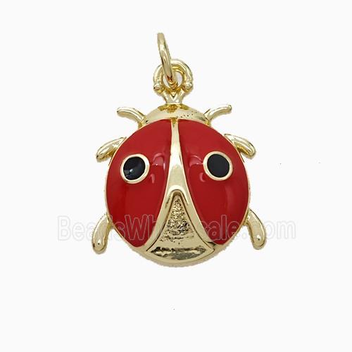 Ladybug Charms Copper Pendant Red Enamel Gold Plated