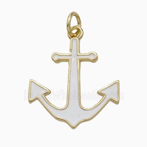 Copper Anchor Pendant White Enamel Gold Plated