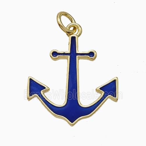 Copper Anchor Pendant Royalblue Enamel Gold Plated