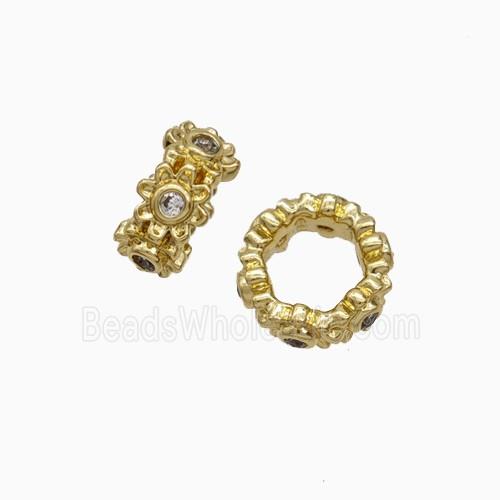 Copper Rondelle Beads Pave Zirconia Large Hole Gold Plated