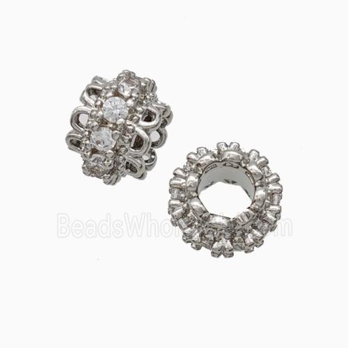 Copper Rondelle Beads Pave Zirconia Large Hole Platinum Plated
