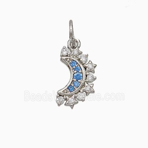 Copper Moon Pendant Pave Zirconia Platinum Plated