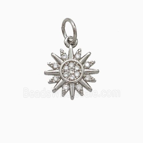 Copper Sun Pendant Pave Zirconia Platinum Plated