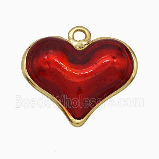 Copper Heart Pendant Red Painted Gold Plated