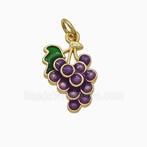 Copper Grape Bunch Pendant Purple Enamel Gold Plated