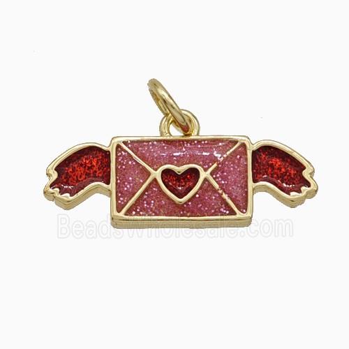 Gift Charms Copper Envelop Pendant Red Painted Gold Plated