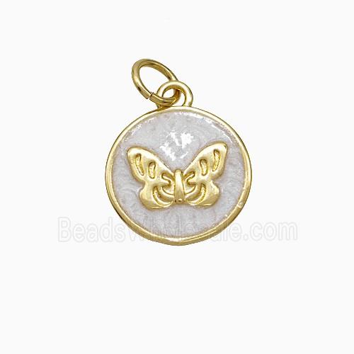 Copper Butterfly Pendant White Painted Circle Gold Plated