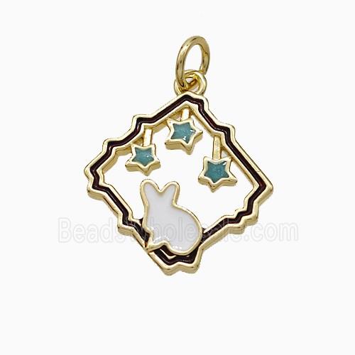 Copper Rabbit Pendant White Enamel Gold Plated