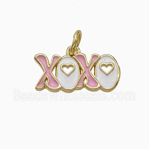 Copper XOXO Pendant Pink White Enamel Gold Plated