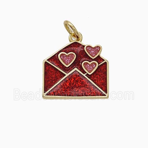 Copper Envelope Pendant Red Painted Heart Gold Plated