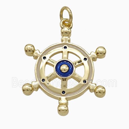Ship Wheel Charms Copper Pendant Blue Enamel Gold Plated