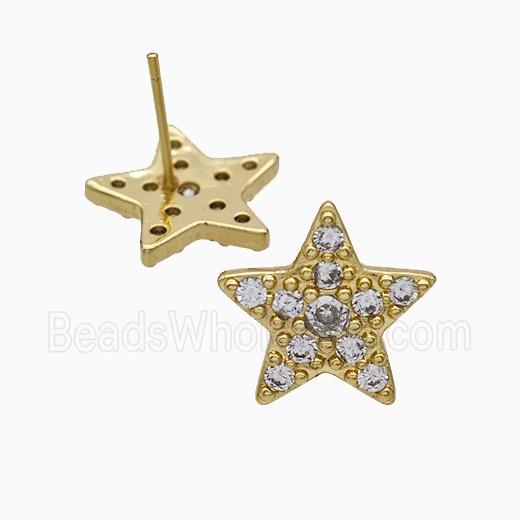 Copper Star Stud Earrings Pave Zirconia Gold Plated