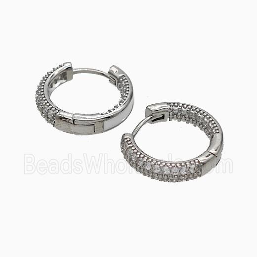 Copper Hoop Earrings Pave Zirconia White Enamel Platinum Plated