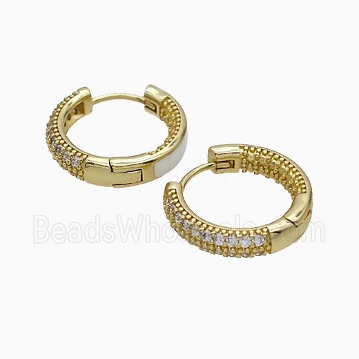 Copper Hoop Earrings Pave Zirconia White Enamel Gold Plated