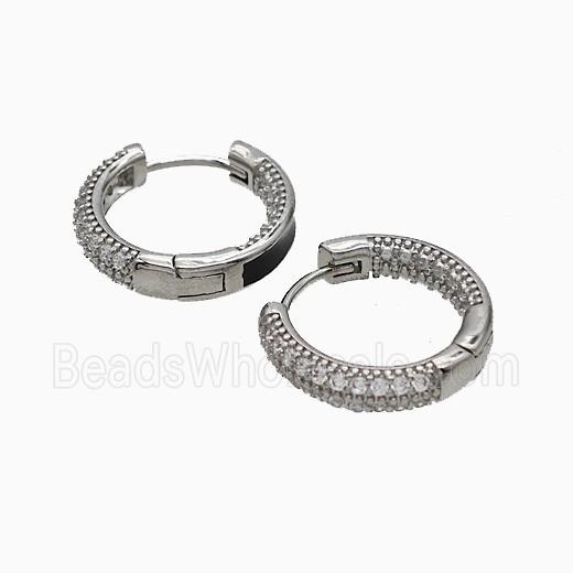 Copper Hoop Earrings Pave Zirconia Black Enamel Platinum Plated